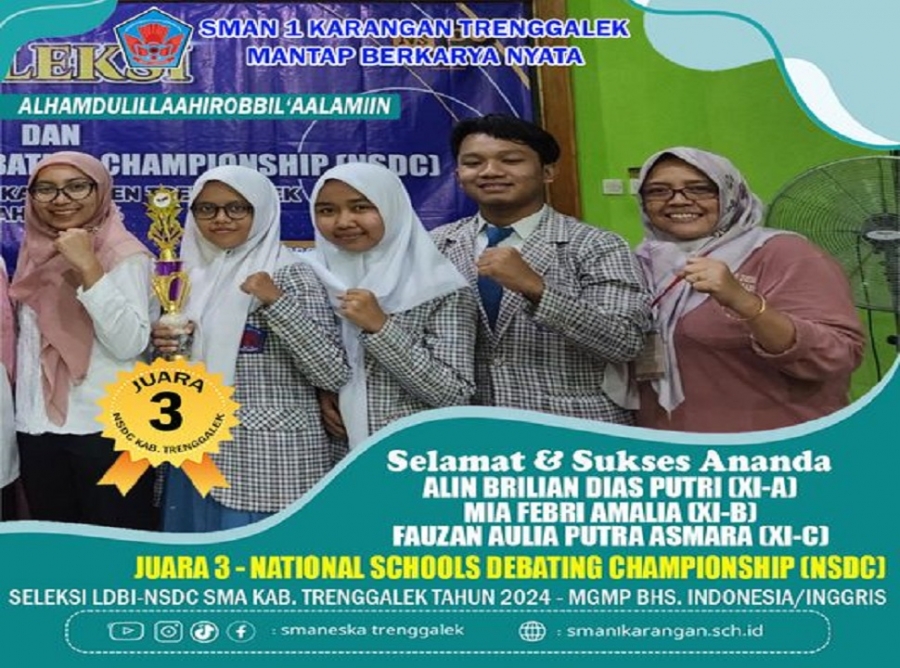 SMAN 1 KARANGAN RAIH JUARA 3 LOMBA DEBAT BAHASA INGGRIS