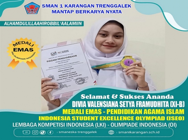 DIVIA V. (XI-B) RAIH MEDALI EMAS BIDANG STUDI PAI NASIONAL