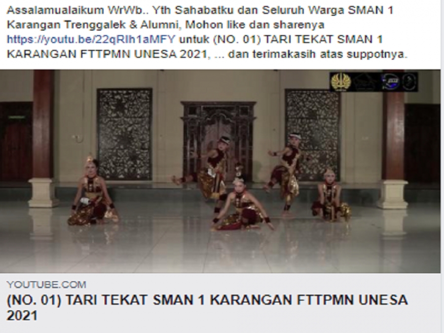 Mohon like dan sharenya https://youtu.be/22qRIh1aMFY untuk (NO. 01) TARI TEKAT SMAN 1 KARANGAN