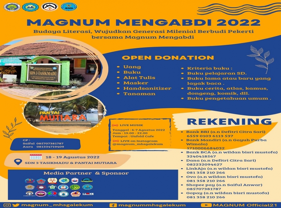 MAGNUM  Akan Melaksanakan Aksi Pengabdian Ke SDN 3 Tasikmadu