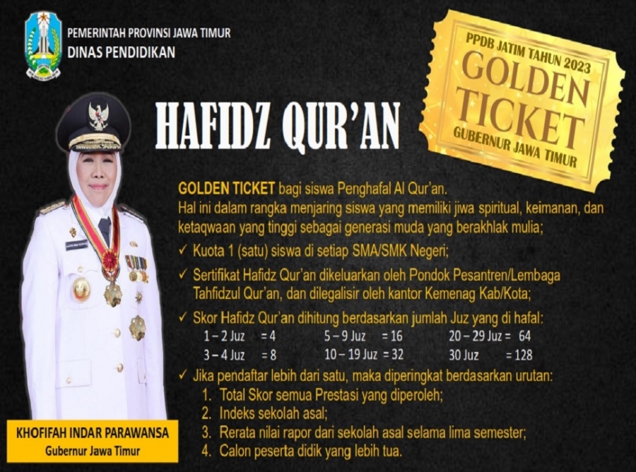GOLDEN TICKET BBAGI HAFIDZ QUR'AN PADA PPDB SMANESKA 2023