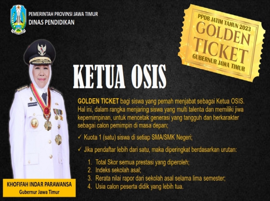 GOLDEN TICKET BAGI KETUA OSIS PADA PPDB SMANESKA 2023